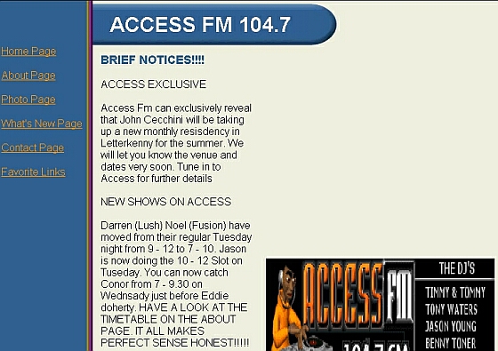 Access FM, website page