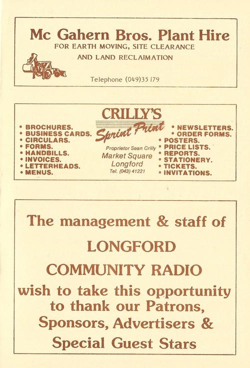 Longford Community Radio Souvenir Awards Booklet