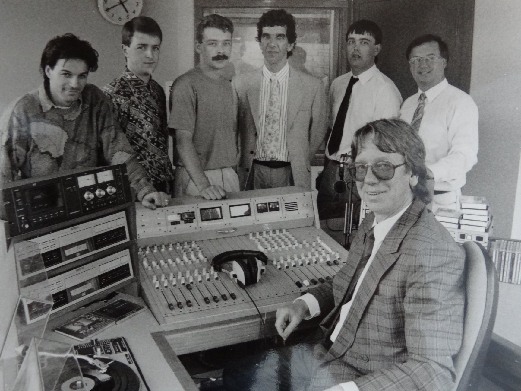 Chief Exec Dan Collins with core presenters in main studio