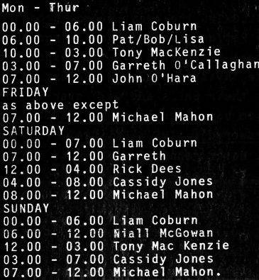 Energy 103 schedule September 1987