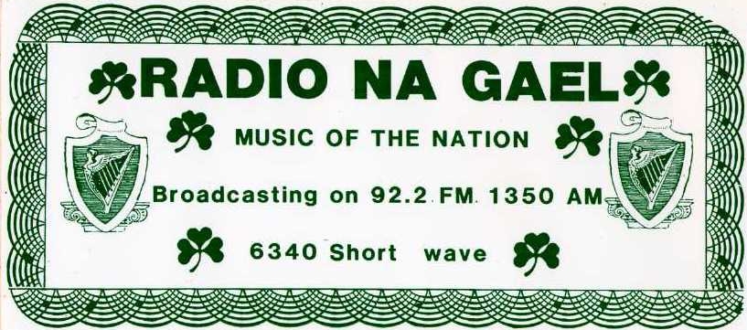 Located in Montgorry in Swords, north Co Dublin, Radio na nGael promised only Irish music and regular Irish language broadcasts. It first appeared on February 2nd 1984 on 92.2MHz using a 10 watt transmitter. It also broadcast with a 200 watt transmitter on 1350kHz (222m) and - unusually - full-time on SW using a 500 watt transmitter.