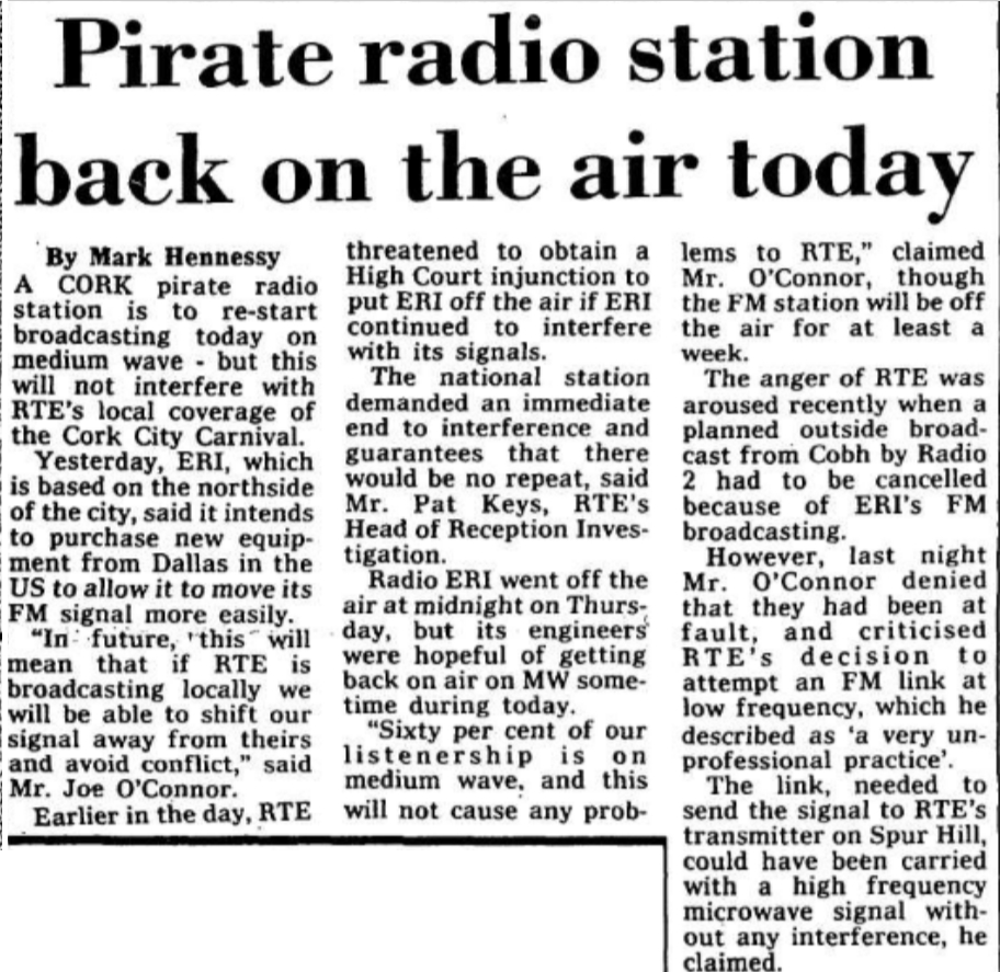 Radio ERI Cork Examiner - August 29th 1987